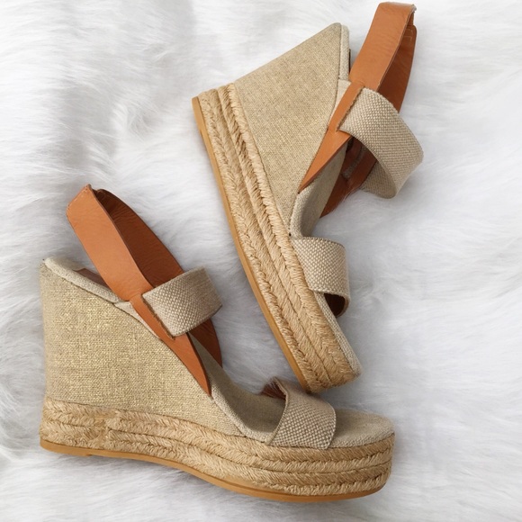 Tory Burch Two Band Slingback Espadrille Wedges 7 - Picture 2 of 5